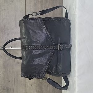 Free People Bianca Studded Black Leather Messenger Shoulder Bag